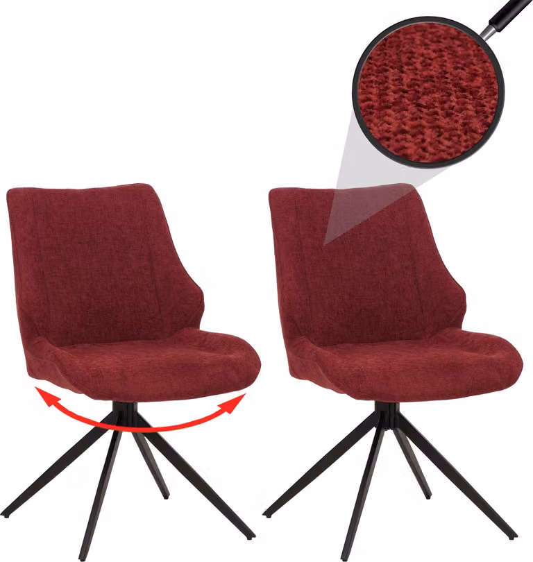 Set di 2 sedie da pranzo HWC-O48, sedie da cucina, girevoli con sistema di ritorno automatico, rivestite in tessuto chenille (320g/m²), colore bordeaux