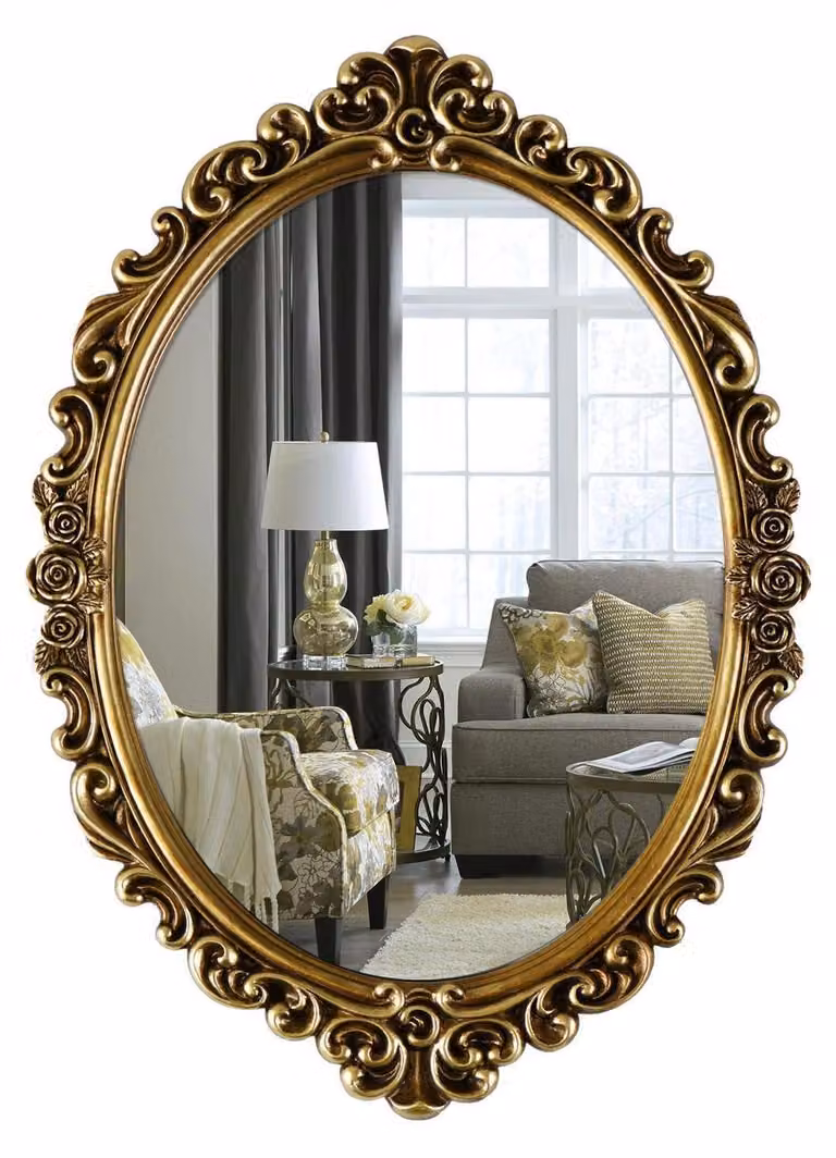 Specchio da parete ovale, stile vintage, con cornice dorata in resina, dimensioni 51,8 x 36,8 cm