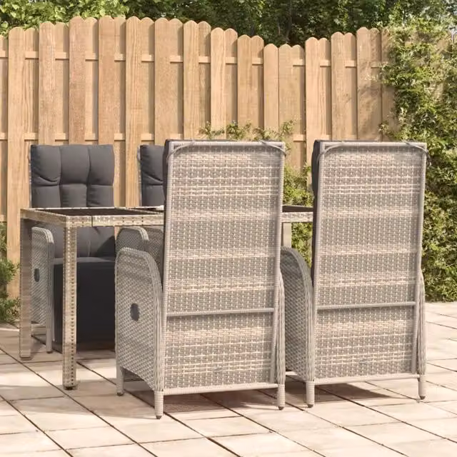 Set da Pranzo da Giardino vidaXL in Polyrattan Grigio con Tavolo in Vetro e 5 Sedute con Cuscini