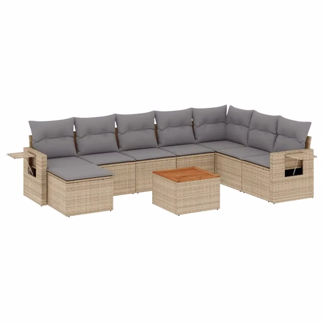 vidaXL Set Divano da Giardino 9 pz in Polyrattan con Cuscini Beige e Tavolino da Esterno – 2