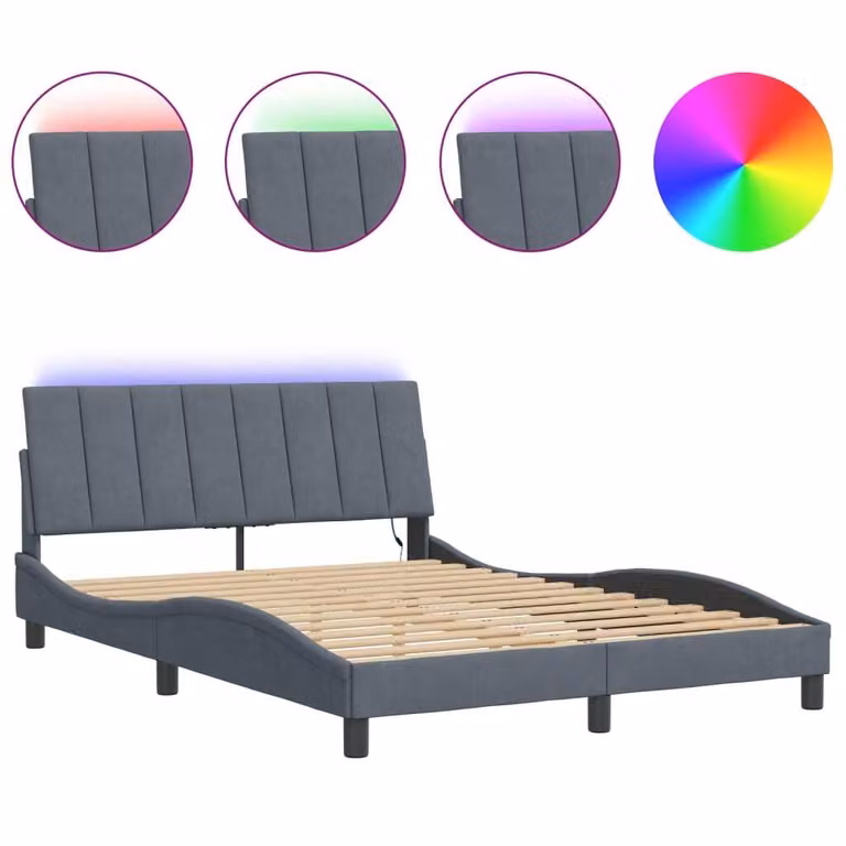 Giroletto con LED senza Materasso Hanko Grigio Scuro 120x200 cm in Velluto