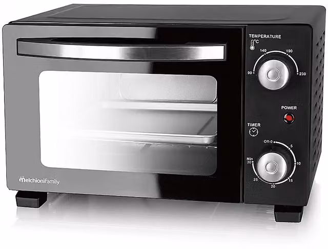 Forno elettrico Melchioni Family Devil nero da 11 litri, 800W, con timer, L: 37,3 cm, P: 37,3 cm, H: 23,4 cm
