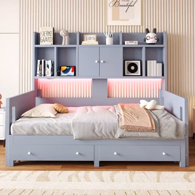 divano letto in legno grigio 97 x 193;6 cm