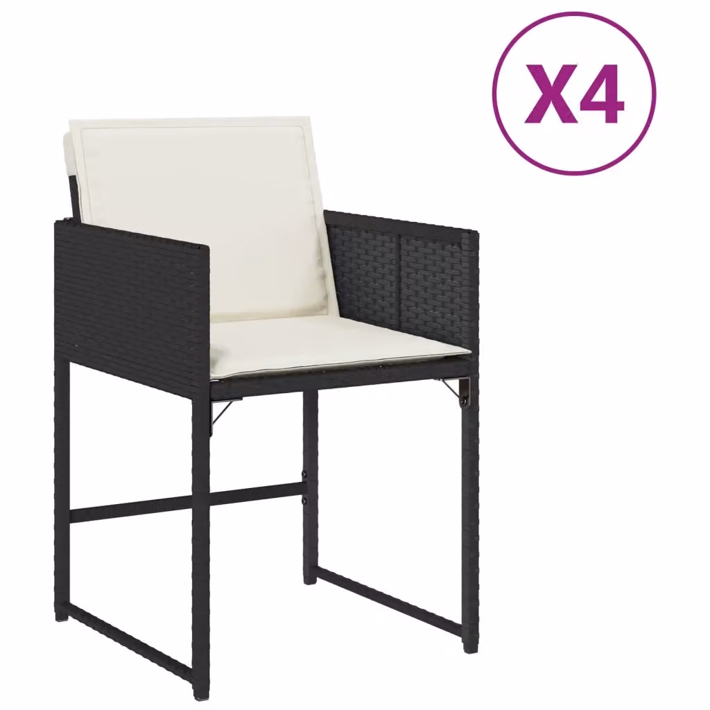 Set di 4 sedie da giardino vidaXL in polyrattan con cuscini neri e bianchi e braccioli – 2