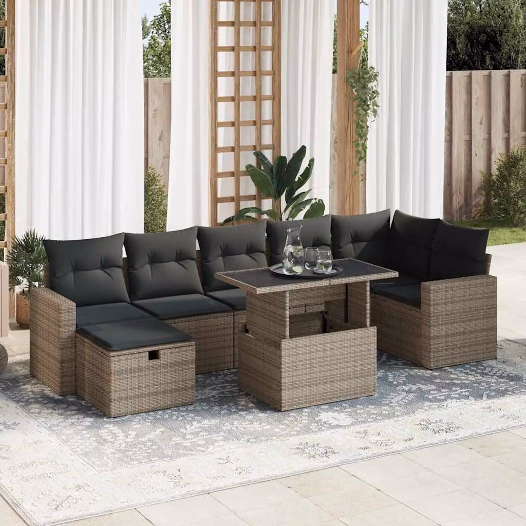 Maison Exclusive - Set da giardino 8 pezzi con cuscini grigio in polyrattan
