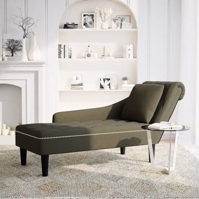 Sdraio con Cuscino e Bracciolo Destro in Similpelle Verde Militare vidaXL