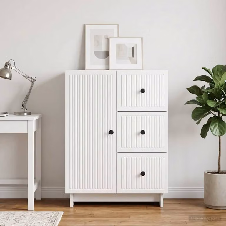 Credenza moderna vidaXL Bianco Lucido in legno ingegnerizzato e metallo L: 66 cm, P: 34,5 cm, H: 90 cm