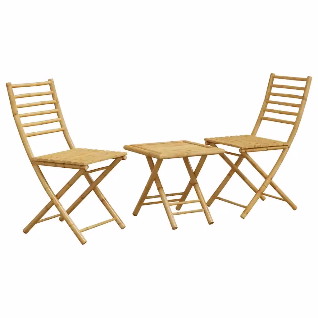 vidaXL Set da Bistrò 3 pz in Bambù Marrone e Beige per Giardino e Balcone – 2