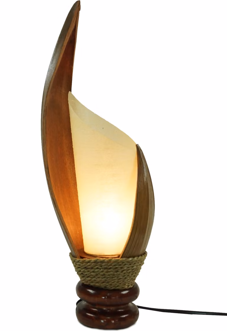 Lampada da tavolo con foglie di palma / lampada da tavolo, fatta a mano a Bali con materiale naturale, legno di palma - modello Palmera 5, marrone, legno, foglie di palma, 50*11*17 cm, lampade da tavolo in materiali naturali
