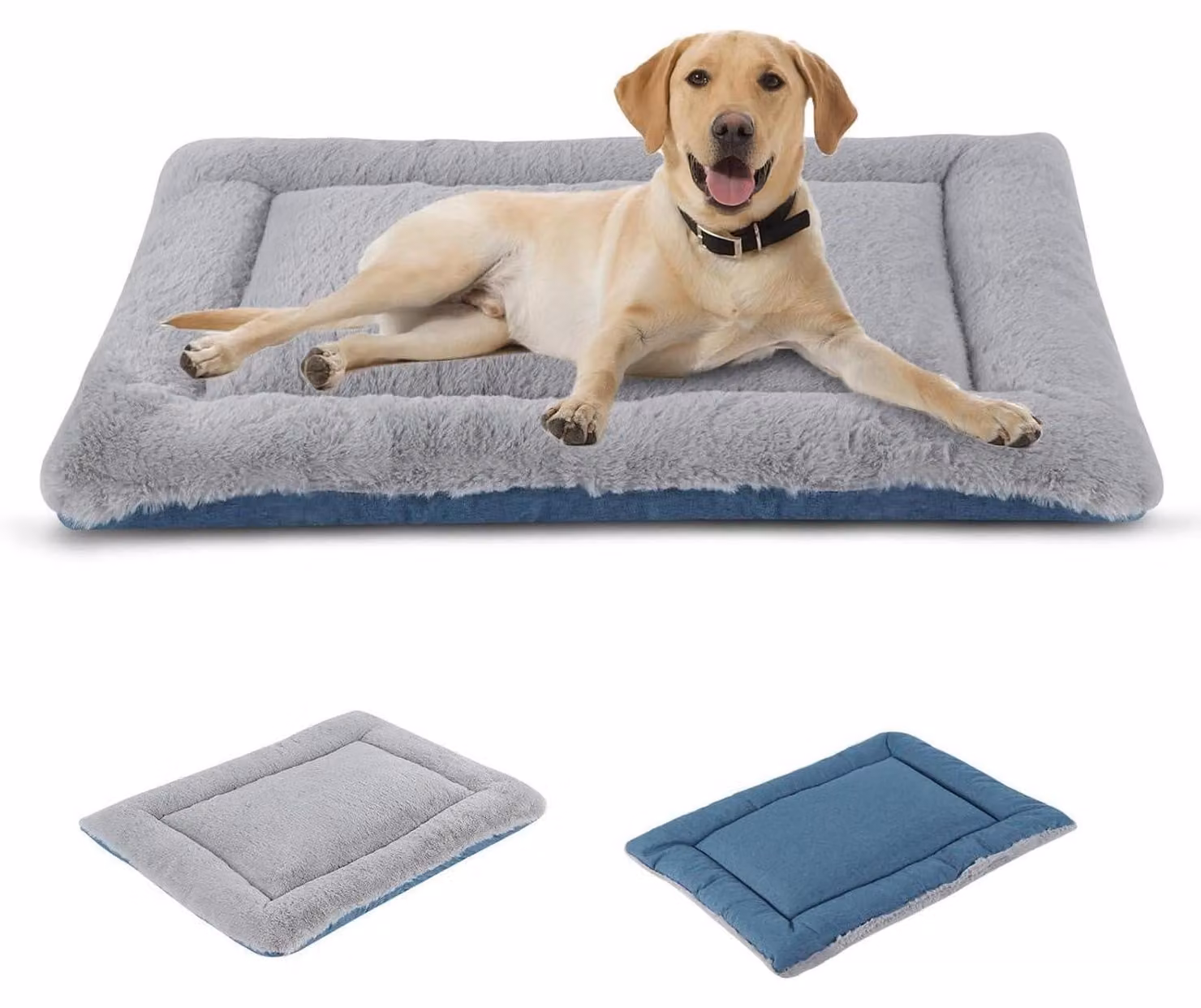 Cuccia per cani, lavabile, morbida e calda, grigia/blu, taglia L (91x58 cm)