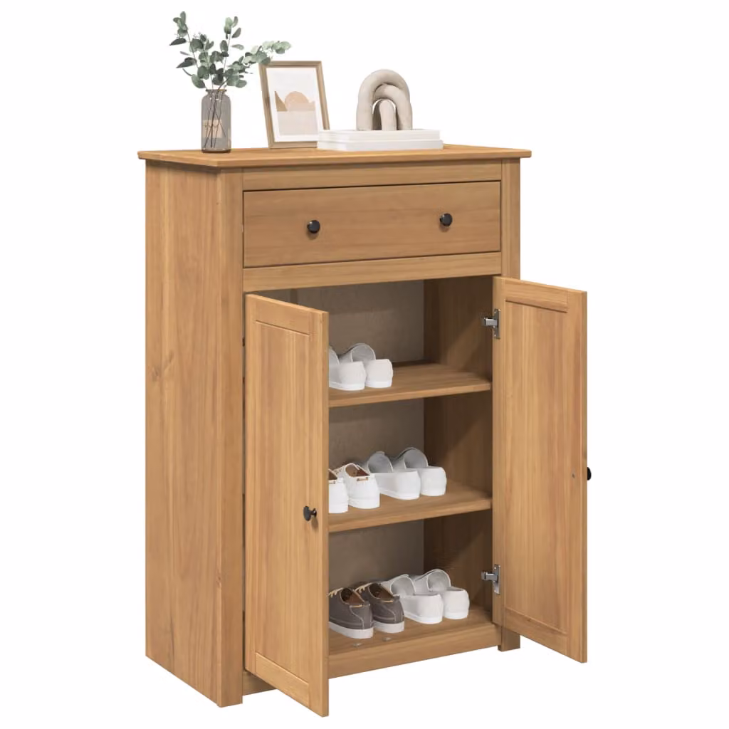 Scarpiera Panama vidaXL in legno di pino massello color marrone, stile rustico, L: 80 cm, P: 40 cm, H: 114 cm