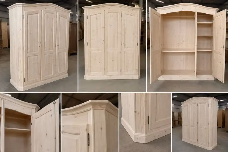 Armadio classico a 3 ante in legno massello di abete grezzo Mobili 2G L/P/H: 181 x 63 x 217 cm