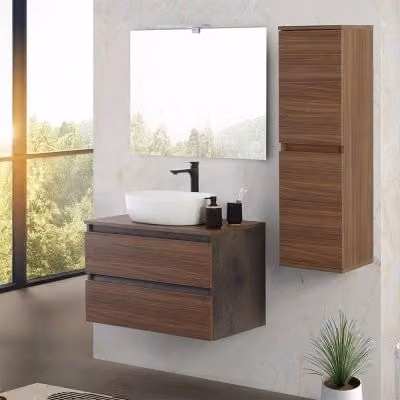 Mobile bagno sospeso Kleo Inbagno color noce e marrone con top lavabo e specchio – 1