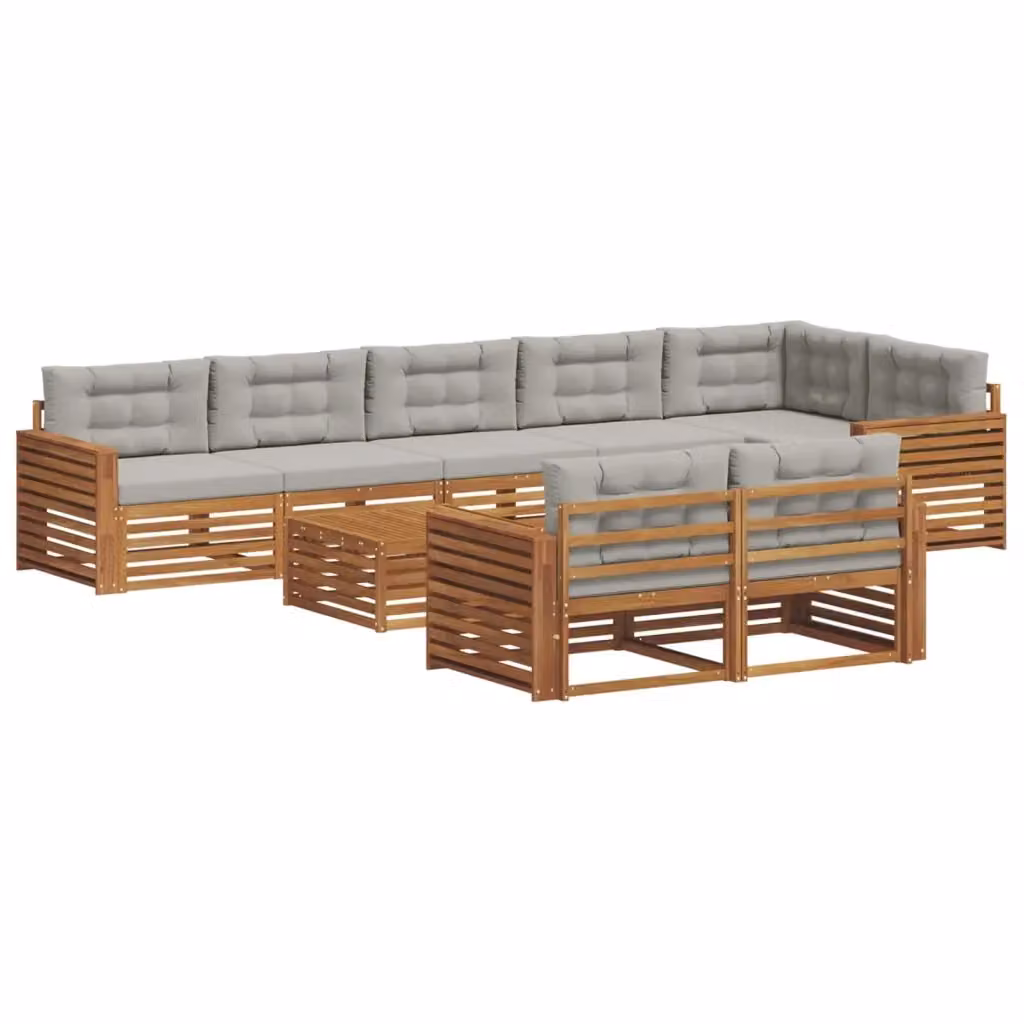 Set di divani da esterno a L vidaXL in legno di acacia con cuscini e tavolino da caffè, Grigio – 2