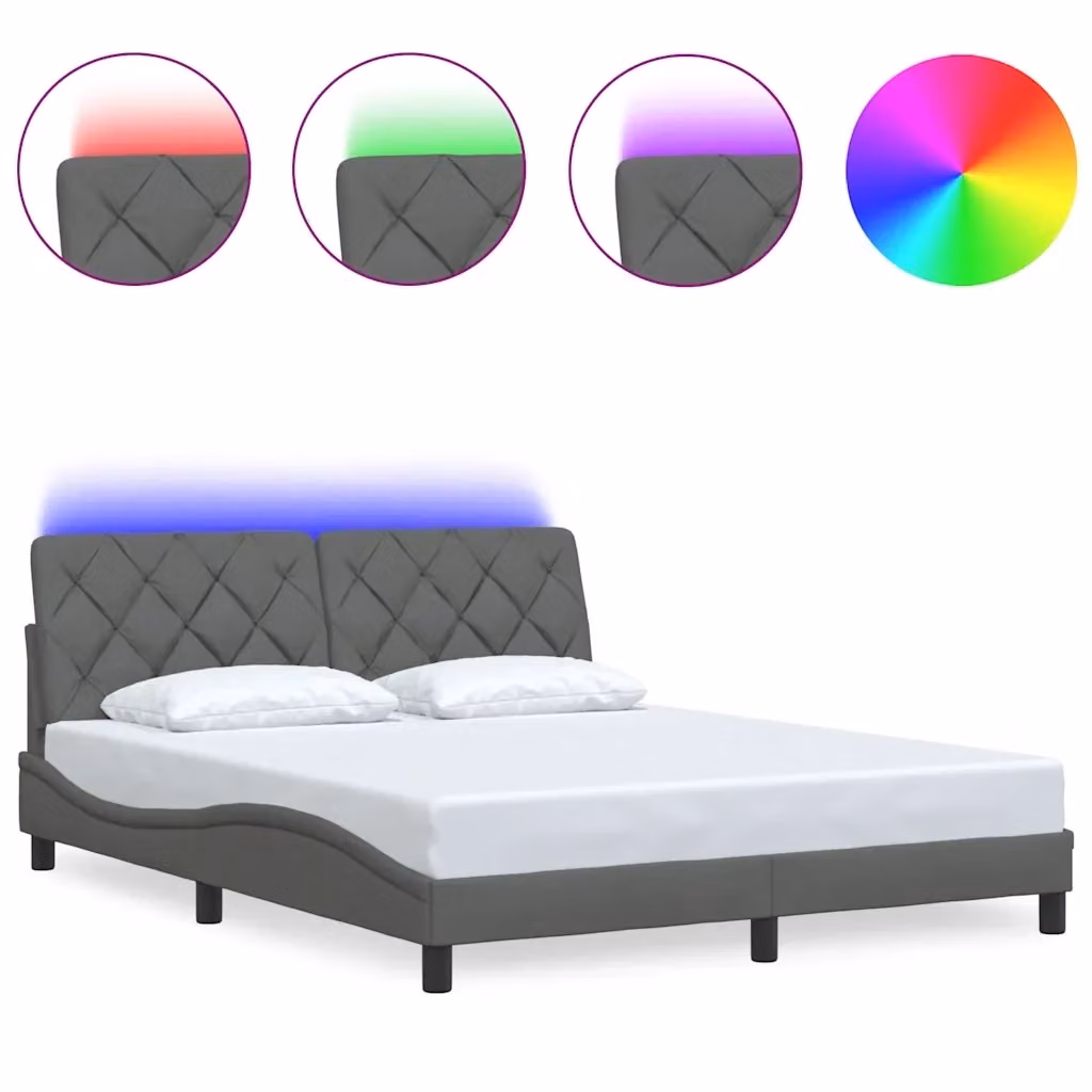 vidaXL Giroletto moderno in tessuto grigio con illuminazione LED e porta USB, L/P/H: 160 x 200 cm – 2
