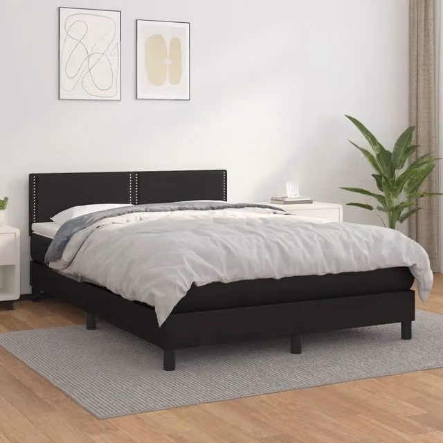 Letto a Molle Ibrido vidaXL con Materasso in Similpelle Nero e Bianco L/P/H: 200 x 140 x 88 cm