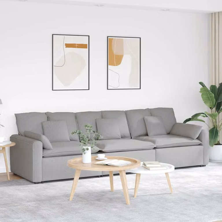 vidaXL Divano Modulare Moderno in Tessuto Grigio con Cuscini e Struttura in Metallo e Legno