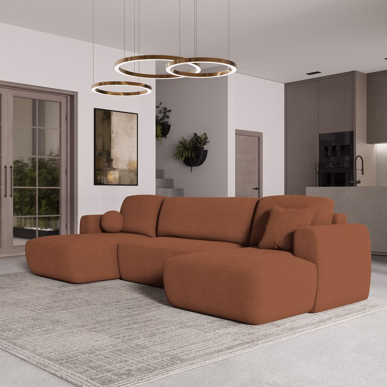 Divano angolare SENTUM N di Masseno con funzione letto a U, divano con box letto, divano da salotto, divano, divano letto, set di divani - arancione, ORA O MAI PIÙ 54