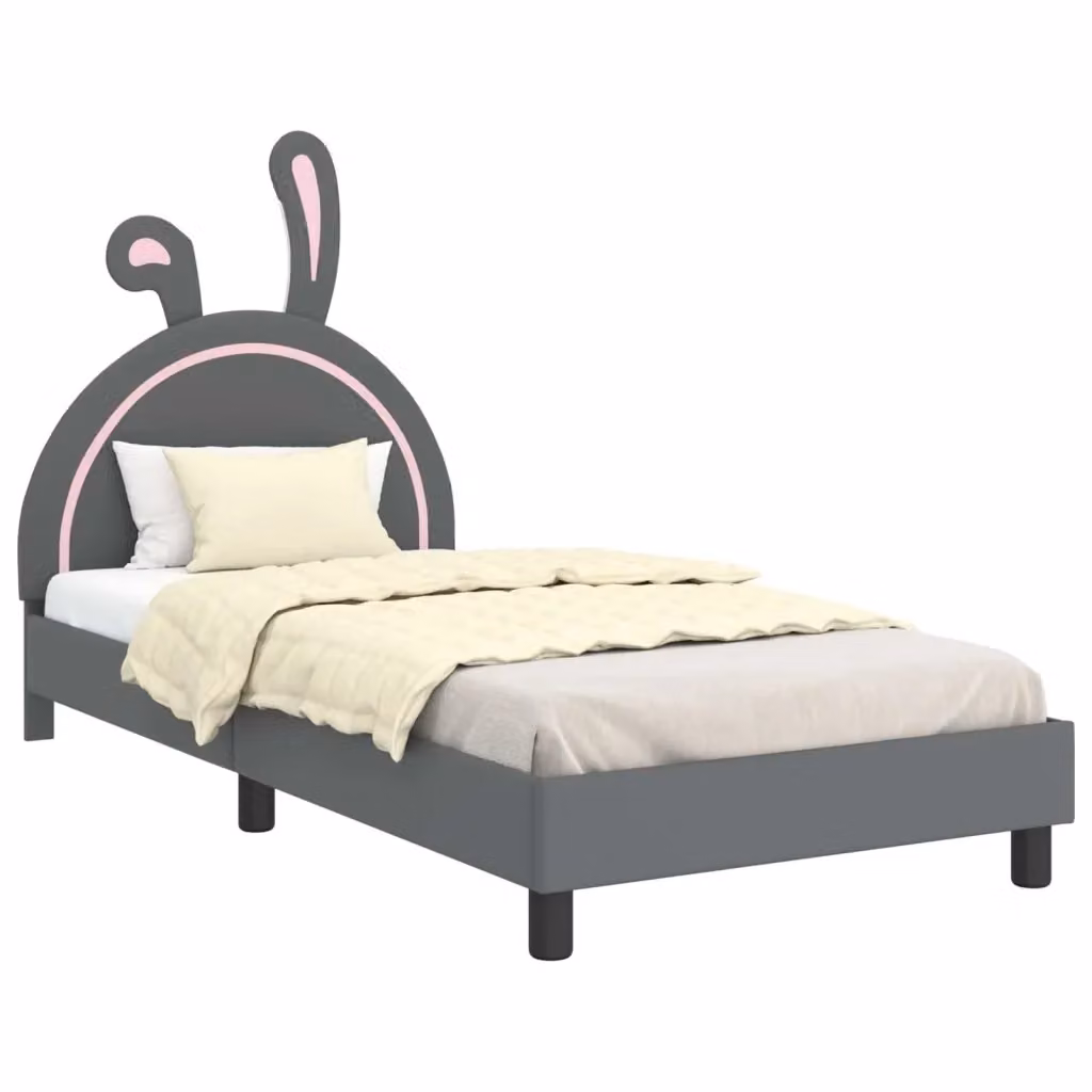 Struttura letto per bambini con testata e giroletto in tessuto Grigio, L/P/H: 90 x 200 x 81 cm – 2