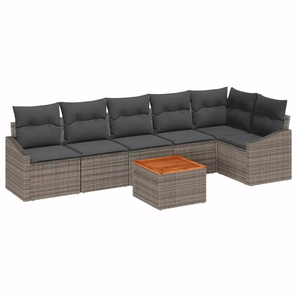 Set Divano da Giardino a L vidaXL 7 Pezzi Grigio con Cuscini e Tavolino in Polyrattan e Acciaio – 2