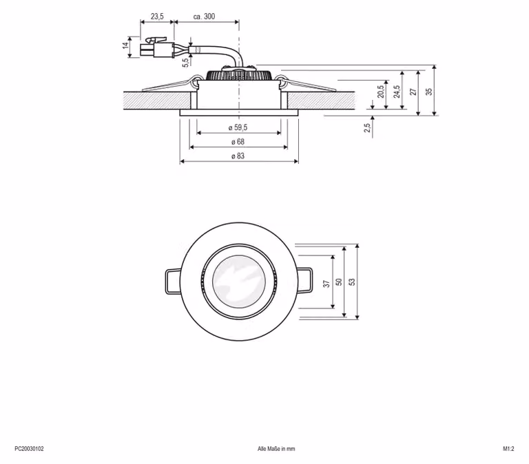 EVN P-LED da incasso a soffitto, rotonda e orientabile, bianca, IP20, 350 mA, 3 W, 3000 K, 300 lm, 90 Ra, diametro di incasso 68 mm