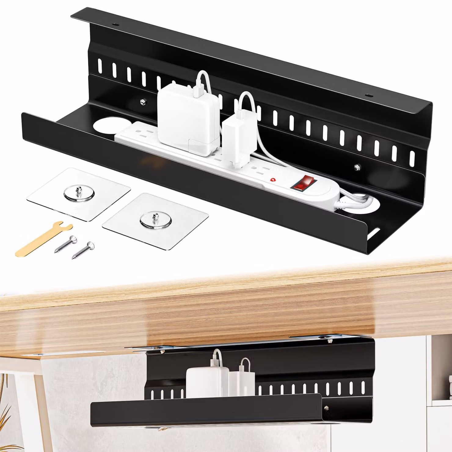 Organizzatore di cavi per scrivania, supporto per cavi per l'ufficio domestico, colore nero