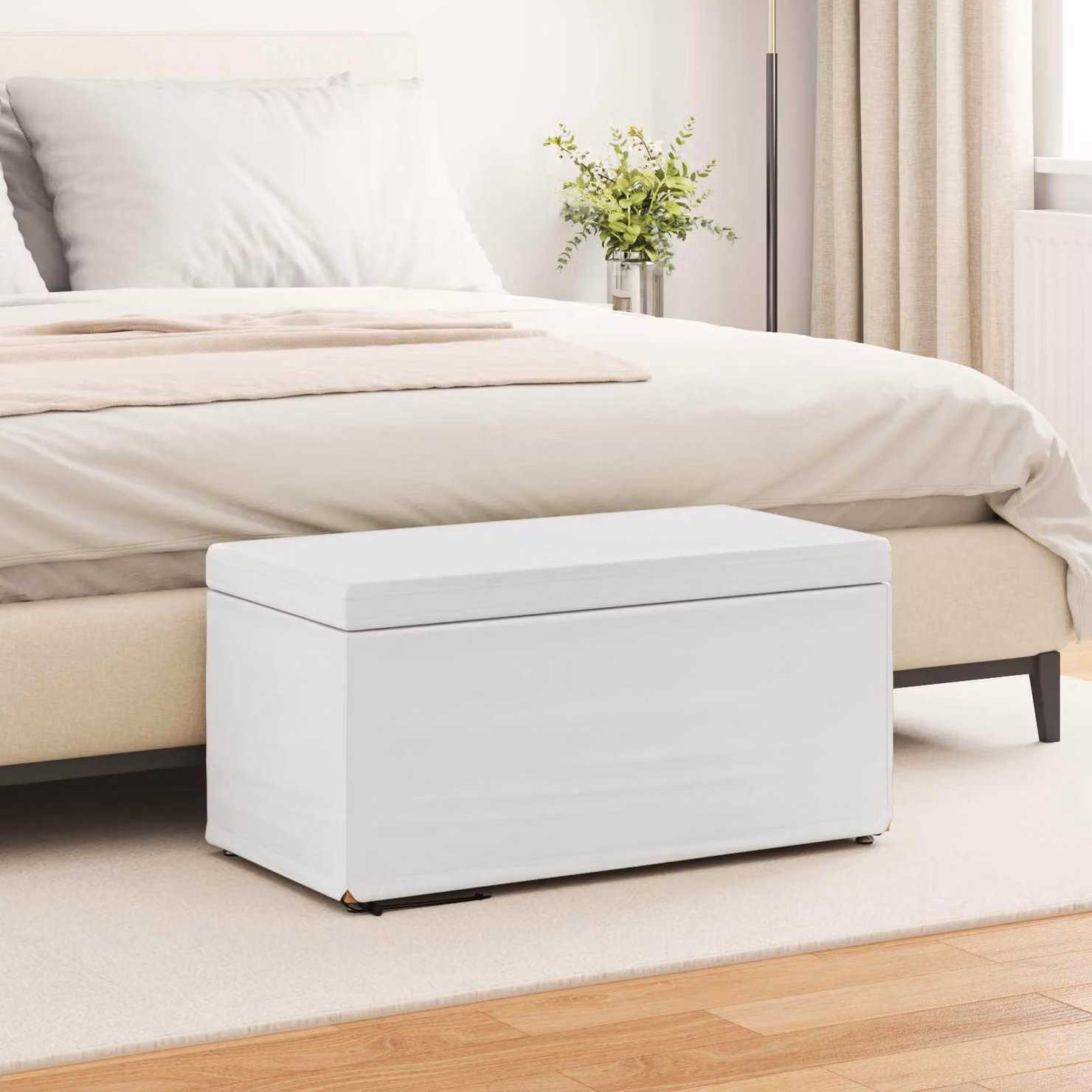 Pouf bianco vidaXL in ecopelle e tessuto con struttura in legno L: 81 cm, P: 41 cm, H: 40 cm
