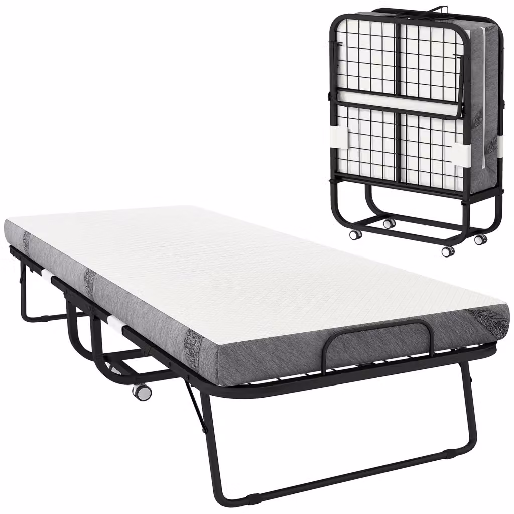 Letto Pieghevole Singolo DESIGN IN con Materasso in Schiuma e Rete in Metallo, Nero, L/P/H: 200 x 90 x 30 cm – 2
