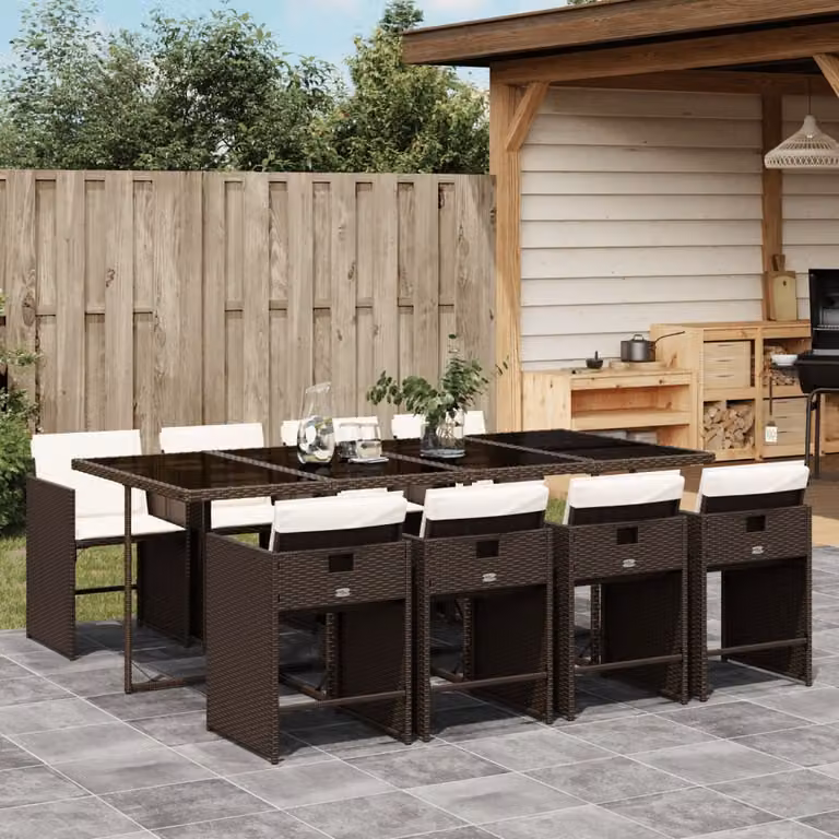 Set da Pranzo da Giardino vidaXL in Polyrattan Marrone con 9 Pezzi e Piano in Vetro