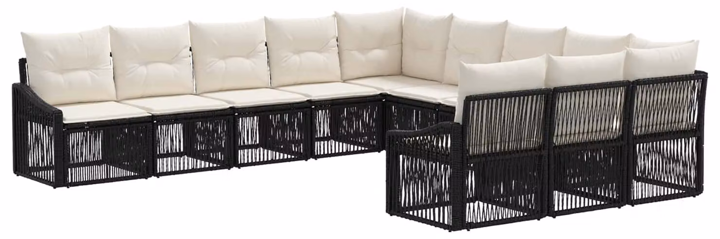 Set da giardino composto da 11 pezzi, colore nero, realizzato in rattan sintetico