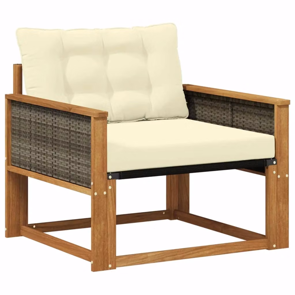 Set di divani da esterno moderni in legno di acacia massello e textilene beige con cuscini inclusi – 2