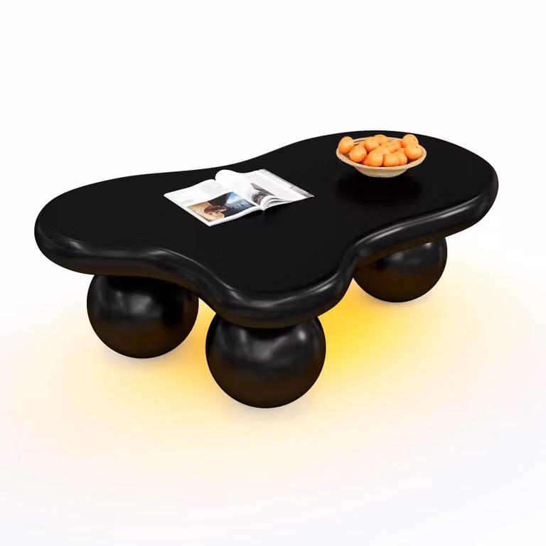 Tavolino AIORBER Cloud Style con LED, 16 colori, forma a nuvola, gambe rotonde, moderno, adatto ai bambini, 95×62,5×32 cm, nero