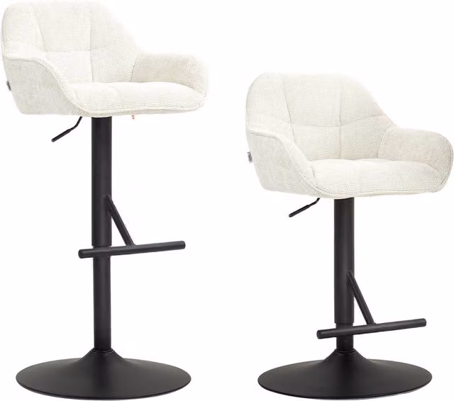 Set di 2 sgabelli da bar HOMCOM con altezza regolabile, tessuto effetto lino e base in acciaio, colore crema, L/P/H: 52,5 x 53 x 86,5-108 cm