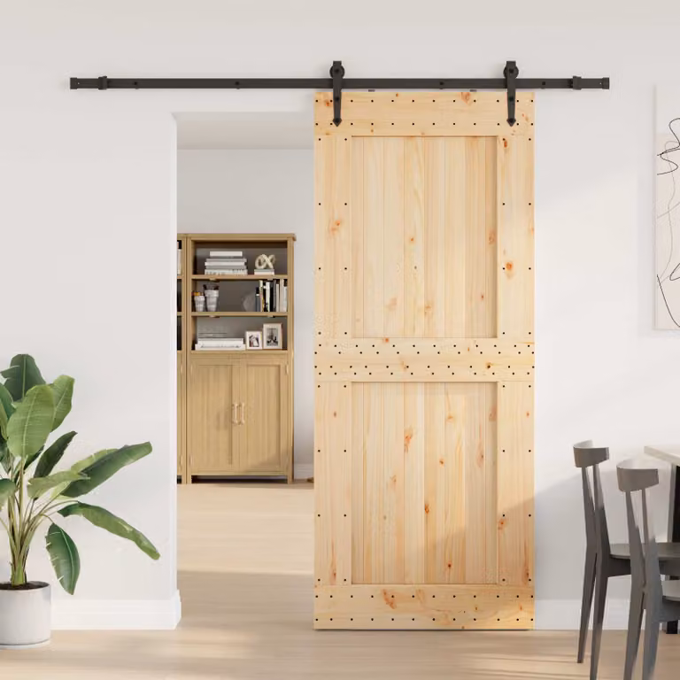 vidaXL Porta scorrevole NARVIK in legno di pino e metallo, Naturale e Nero, L: 95 cm, H: 210 cm