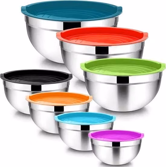 Set di cottura Homikit in acciaio inox da 7 pezzi multicolore con coperchio ermetico e design impilabile