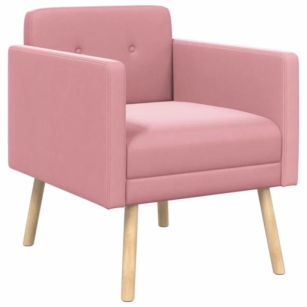 Poltrona moderna in velluto rosa vidaXL con braccioli e struttura in legno – 2