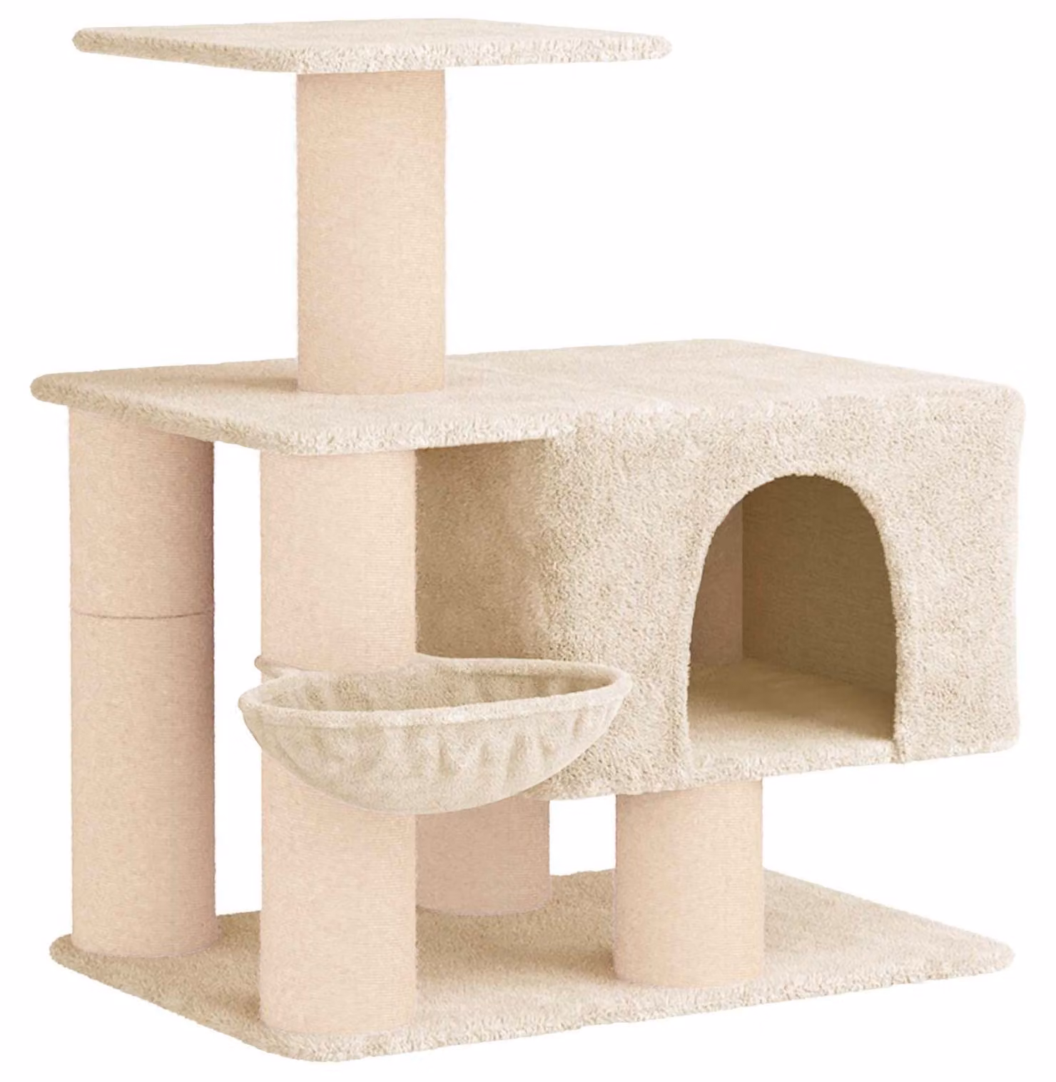 Albero per gatti con pali in sisal, colore crema, altezza 96 cm