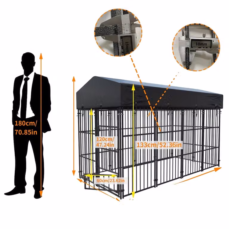 Cuccia per cani in metallo resistente, copertura impermeabile, altezza 64,9", 249 cm x 120 cm x 165 cmOggetti Cuccia per caniSilhouette umana