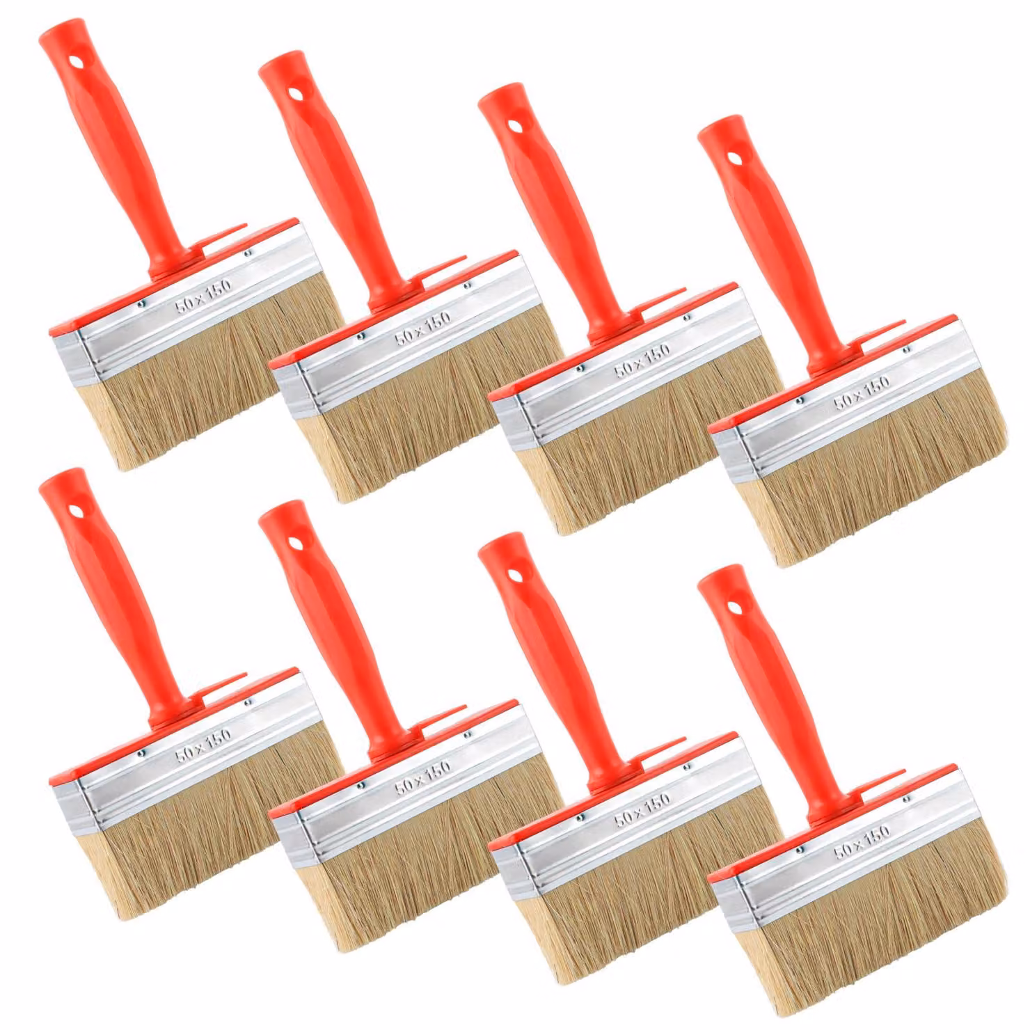 Set di pennelli piatti, 8 pezzi, 150 mm, setole naturali, gancio per secchio