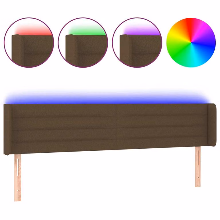 Testiera a LED Marrone Scuro 183x16x78/88 cm in Tessuto