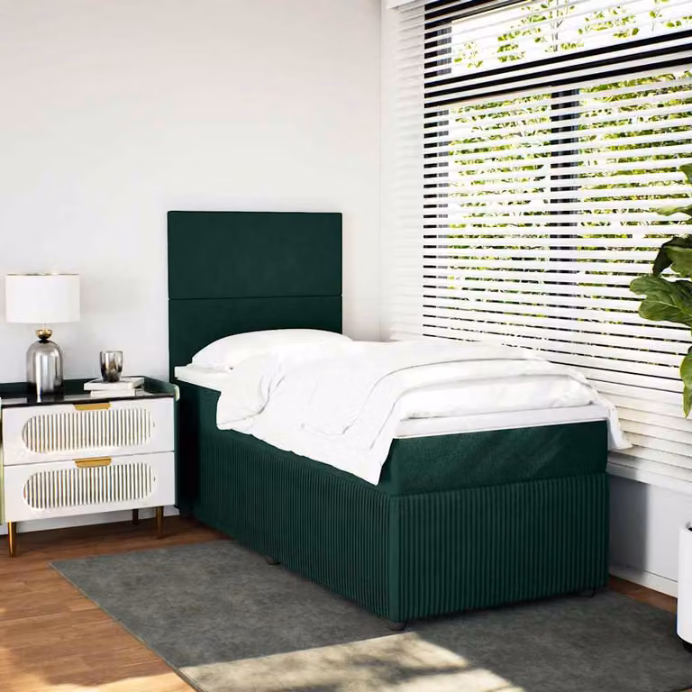 vidaXL Giroletto a Molle Ibrido con Materasso in Velluto Verde e Bianco L/P/H: 190 x 90 x 150,5 cm