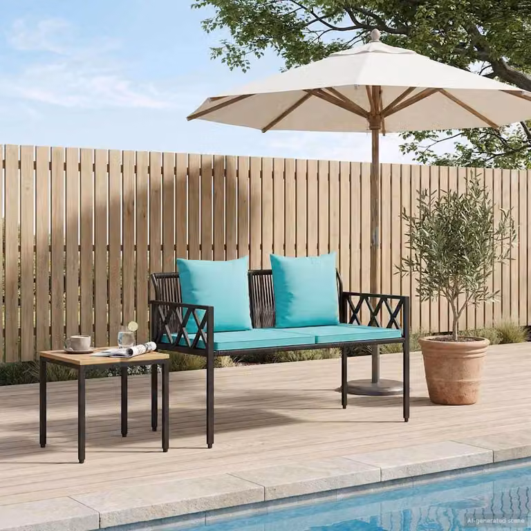 Panchina da esterno a 2 posti vidaXL in rattan e metallo con braccioli, L/P/H: 116 x 56 x 75 cm