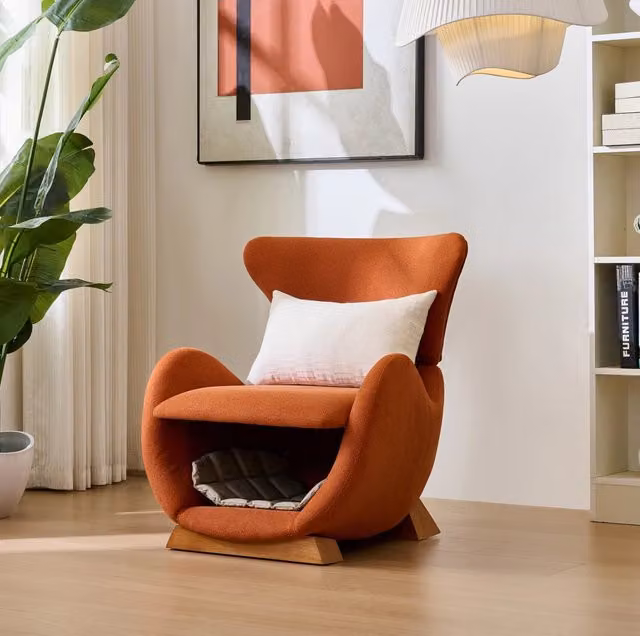 Sedia lounge di design in tessuto resistente ai graffi, con rifugio per animali domestici, 66x69x76 cm, colore grigio