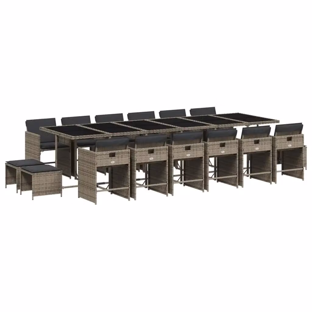 Set da pranzo da giardino vidaXL in polyrattan con cuscini e piano in vetro, 17 pezzi, grigio e nero – 2