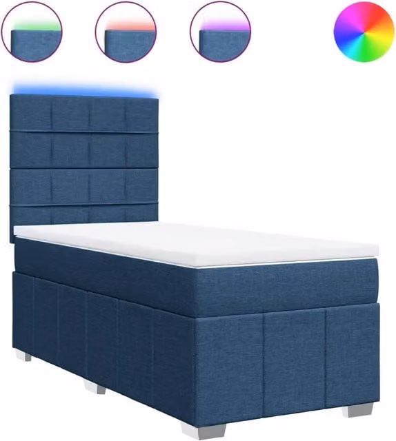 Letto singolo | Letto per adulti | Giroletto a Molle con Materasso Blu 90x200 cm inTessuto