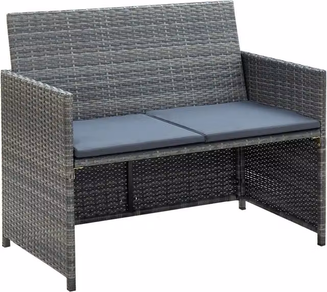 Set Divani da Giardino 4 pz con Cuscini in Polyrattan Grigio 43909