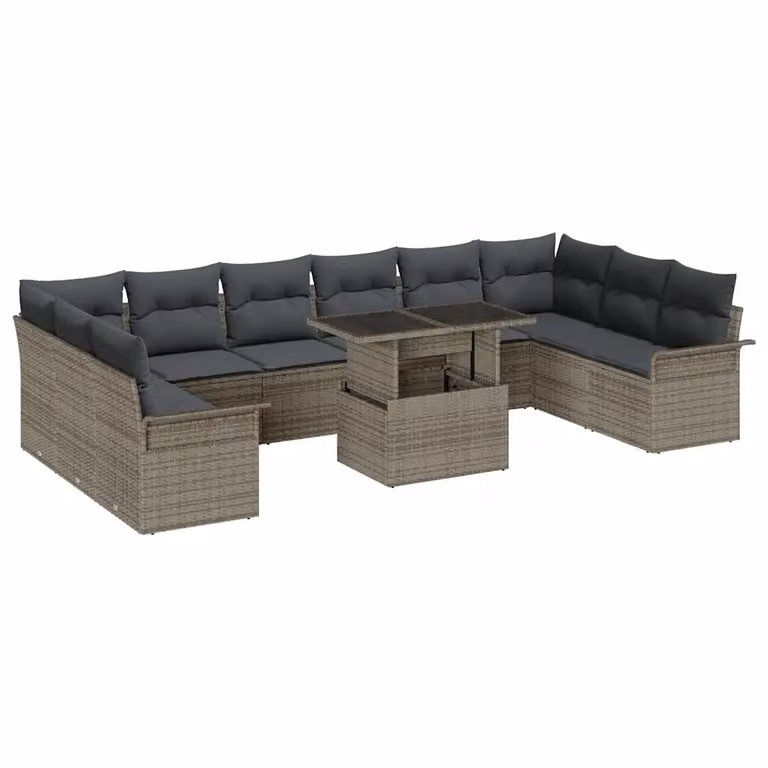 vidaXL Set Divano da Giardino a Forma di U in Rattan Grigio con Tavolino e Cuscini