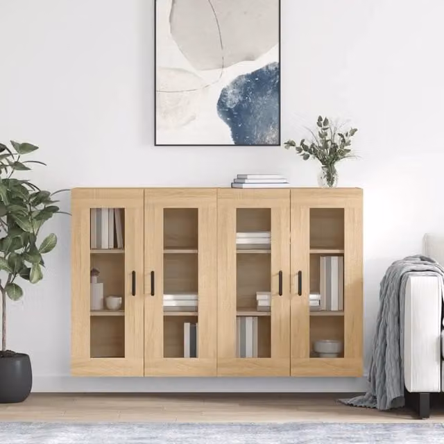 Set di 2 armadietti da parete vidaXL in legno e vetro con ante in vetro, colore marrone rovere, ideali per il bagno, stile moderno – 1