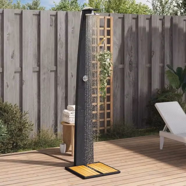 Doccia da Esterno vidaXL in Polyrattan e Legno di Acacia, Colore Nero, L 55 cm x P 60 cm x H 224 cm
