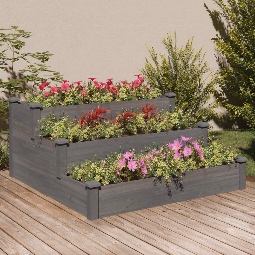 Fioriera Rialzata da Giardino vidaXL in Legno di Abete Massello, Grigia, L 120 x P 120 x H 56 cm